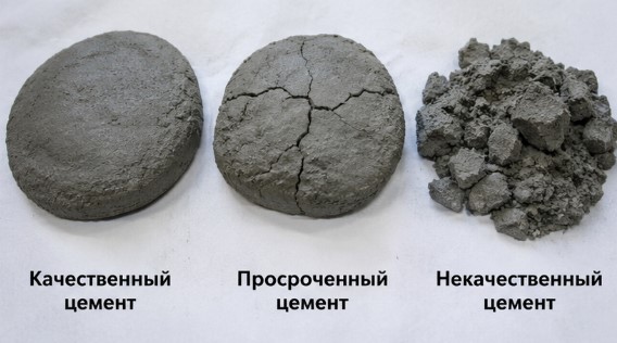 Сравнение качественного, просроченного и некачественного цемента после схватывания